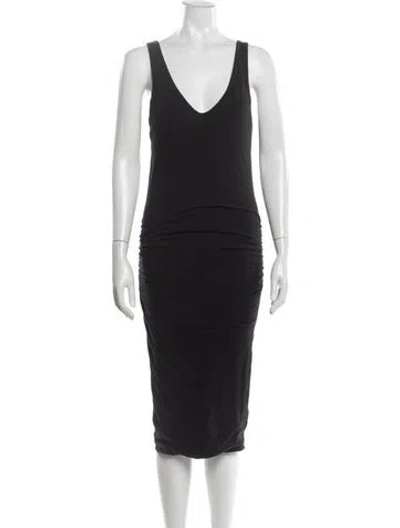 Pre-owned James Perse V-neck Midi Length Dress In Black