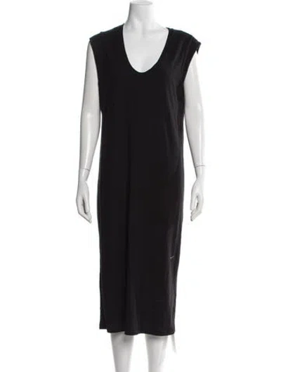 Pre-owned James Perse V-neck Midi Length Dress In Black