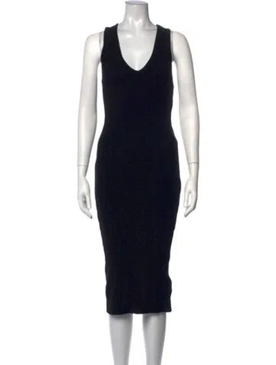 Pre-owned James Perse V-neck Midi Length Dress In Black