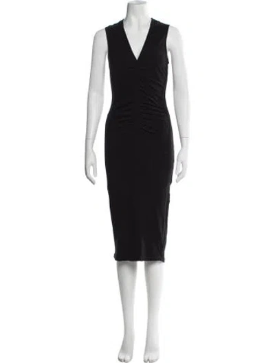 Pre-owned James Perse V-neck Midi Length Dress In Black