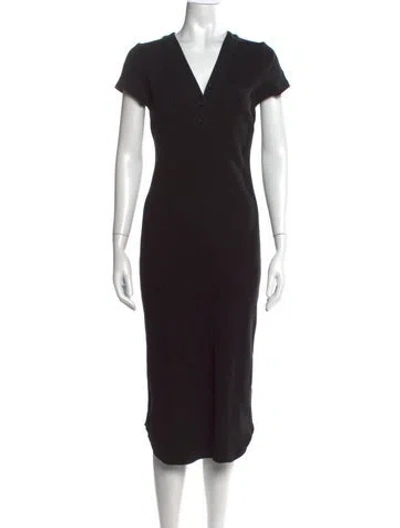 Pre-owned James Perse V-neck Midi Length Dress In Black