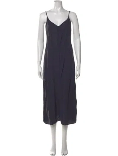 Pre-owned James Perse V-neck Midi Length Dress In Blue