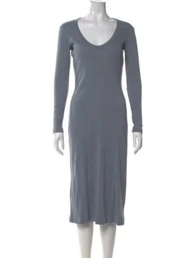 Pre-owned James Perse V-neck Midi Length Dress In Blue