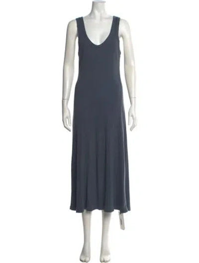 Pre-owned James Perse V-neck Midi Length Dress In Blue
