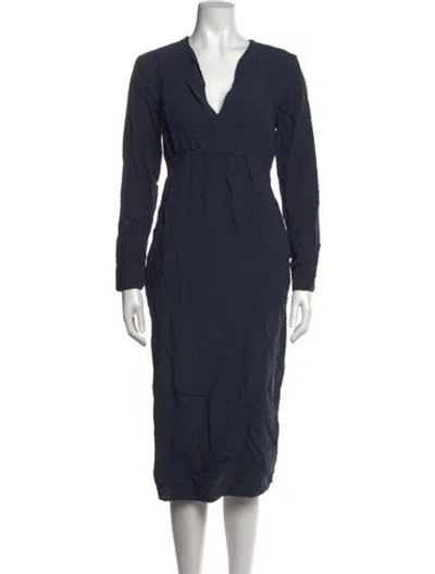 Pre-owned James Perse V-neck Midi Length Dress In Blue