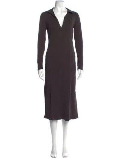 Pre-owned James Perse V-neck Midi Length Dress In Brown