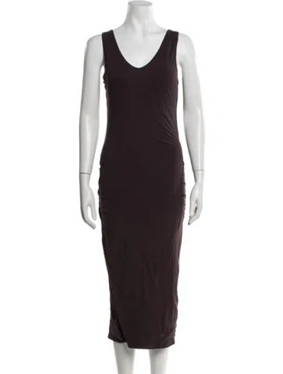 Pre-owned James Perse V-neck Midi Length Dress In Brown