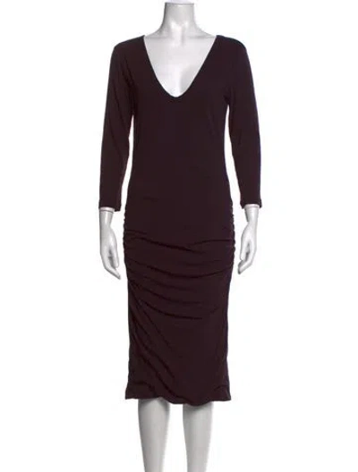 Pre-owned James Perse V-neck Midi Length Dress In Burgundy