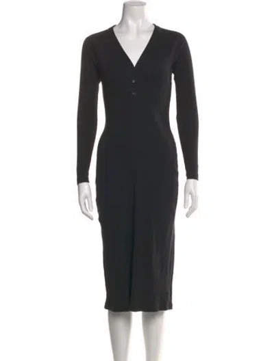 Pre-owned James Perse V-neck Midi Length Dress In Gray