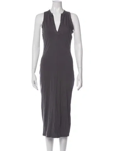 Pre-owned James Perse V-neck Midi Length Dress In Gray