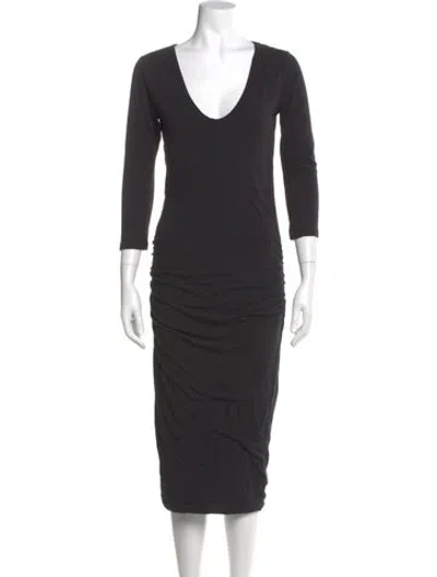 Pre-owned James Perse V-neck Midi Length Dress In Gray