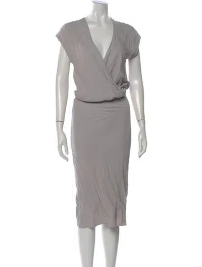 Pre-owned James Perse V-neck Midi Length Dress In Gray