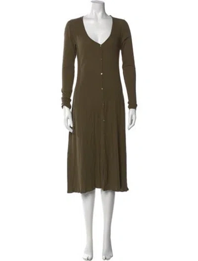Pre-owned James Perse V-neck Midi Length Dress In Green