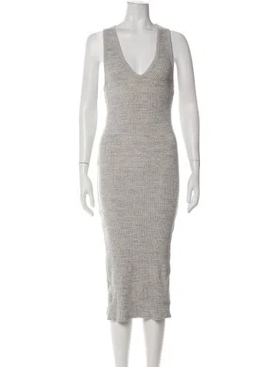 Pre-owned James Perse V-neck Midi Length Dress In Grey