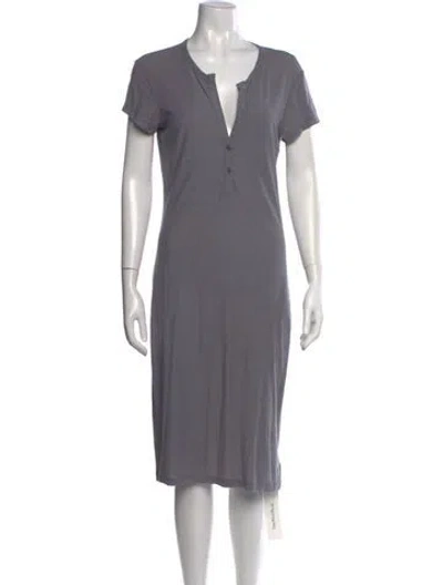 Pre-owned James Perse V-neck Midi Length Dress In Grey