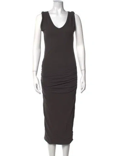 Pre-owned James Perse V-neck Midi Length Dress In Grey