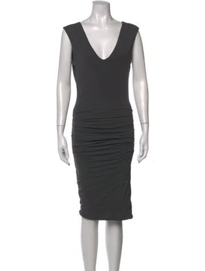 Pre-owned James Perse V-neck Midi Length Dress In Grey