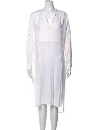 Pre-owned James Perse V-neck Midi Length Dress In Neutral
