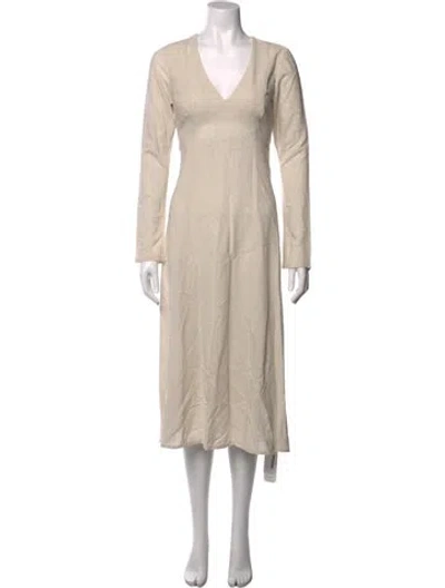 Pre-owned James Perse V-neck Midi Length Dress In Neutral