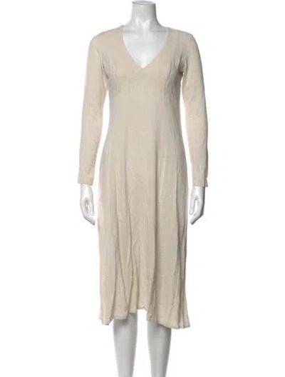 Pre-owned James Perse V-neck Midi Length Dress In Neutrals