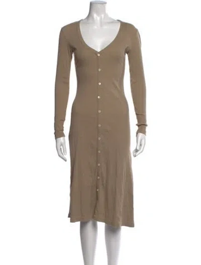 Pre-owned James Perse V-neck Midi Length Dress In Neutrals