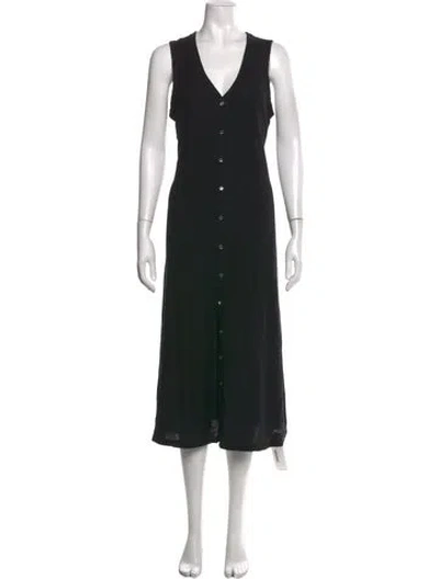 Pre-owned James Perse V-neck Midi Length Dress W/ Tags In Black