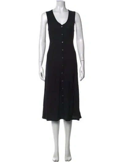Pre-owned James Perse V-neck Midi Length Dress W/ Tags In Black