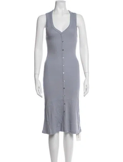 Pre-owned James Perse V-neck Midi Length Dress W/ Tags In Blue