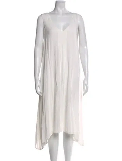 Pre-owned James Perse V-neck Midi Length Dress In White
