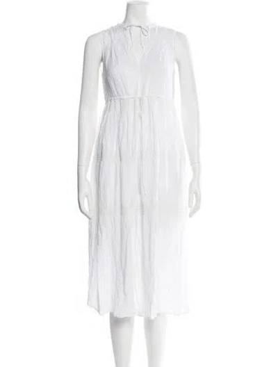 Pre-owned James Perse V-neck Midi Length Dress In White