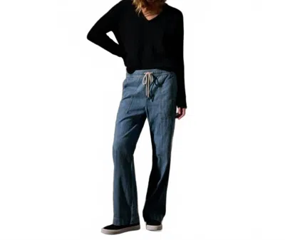 James Perse Wide Leg Pull On Denim Pants In Blue
