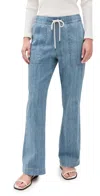 James Perse Wide Leg Pull On Denim Pants Mid Bleach Wash In Mid Bleach Wash