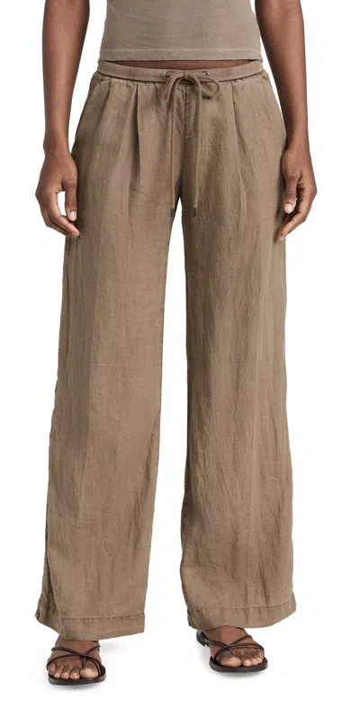 James Perse Wide Leg Relaxed Linen Trousers Cashew