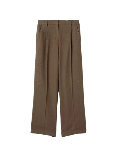 James Perse Wide-leg Pleated Twill Trousers In Brown