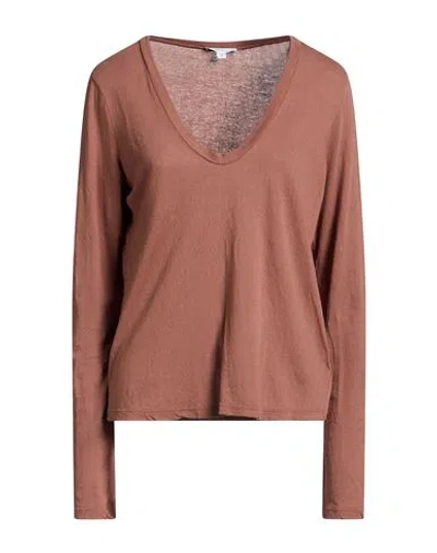 James Perse Woman T-shirt Brown Size 0 Cotton