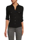 James Perse Cotton V-neck Button-up Shirt In Black