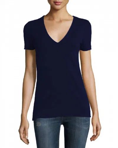 James Perse Women V-neck Cotton T-shirt In Navy In Blue