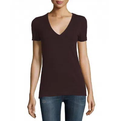 James Perse Women V-neck Short Sleeve Cotton T-shirt In Chocolate In Brown