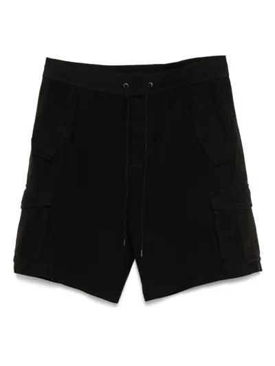 James Perse Woven Cotton Terry Cargo Shorts In Black