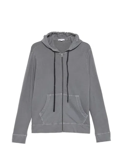 James Perse Zip-up Drawstring Hoodie In Gray