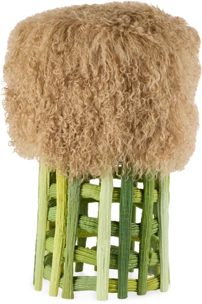 James Shaw Green & Brown Baroque Sheepskin Stool