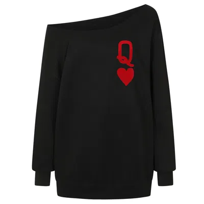 James Steward Women's Queen Of Hearts Oversized Sweatshirt In Black & Red