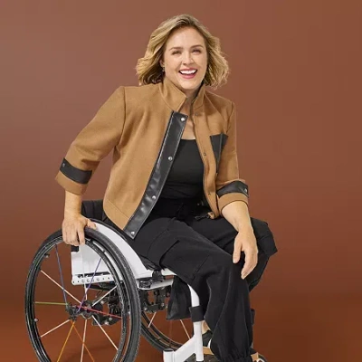 Jamey Perry For Jcpenney Jamey Perry X Jcpenney Womens Adaptive Faux Leather-trim Cropped Jacket In Sand