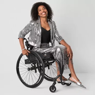 Jamey Perry For Jcpenney Jamey Perry X Jcpenney Womens Adaptive Sequin Fringe Seated Rise Midi Skirt In Silver