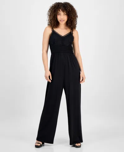 Jamie & Layla Petite Crochet V-neck Sleeveless Wide-leg Jumpsuit