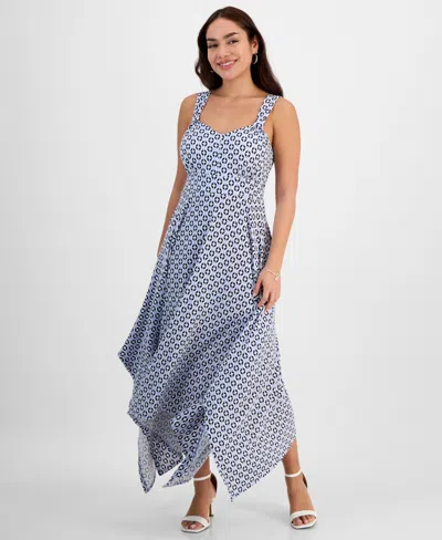 Jamie & Layla Petite Printed Knot-strap Shark-bite Maxi Dress In Hydrangea Combo