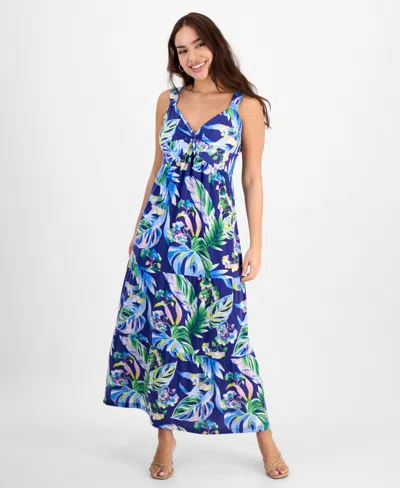 Jamie & Layla Petite Printed Twist-front Sleeveless Maxi Dress In True Blue Combo