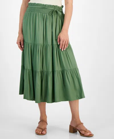 Jamie & Layla Petite Tiered Smocked-waist Midi Skirt In Turf Green