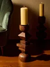 Jamie Gaunt Designs Totem Hand-carved Wood Candle Holder In Brown