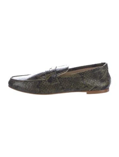 Pre-owned Jamie Haller Embossed Leather Animal Print Loafers In Green